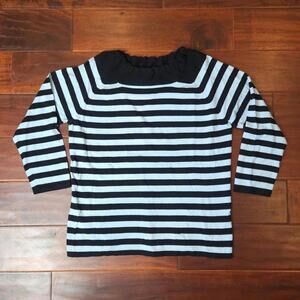 Larry Levine Black and Blue Striped Boat Neck Cinch Collar Sweater Small Petite